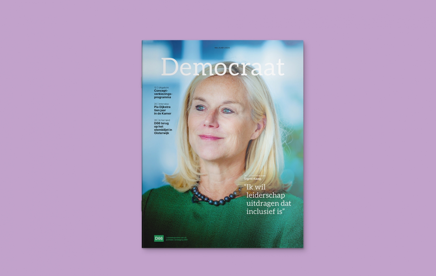 Omslagen van magazine de Democraat met foto van Sigrid Kaag