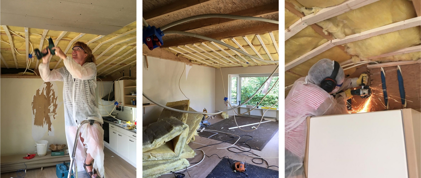 meisjes die een vakantiewoning verbouwen met een boormachine en haakse slijper meisjes die een vakantiewoning verbouwen met een boormachine en haakse slijper