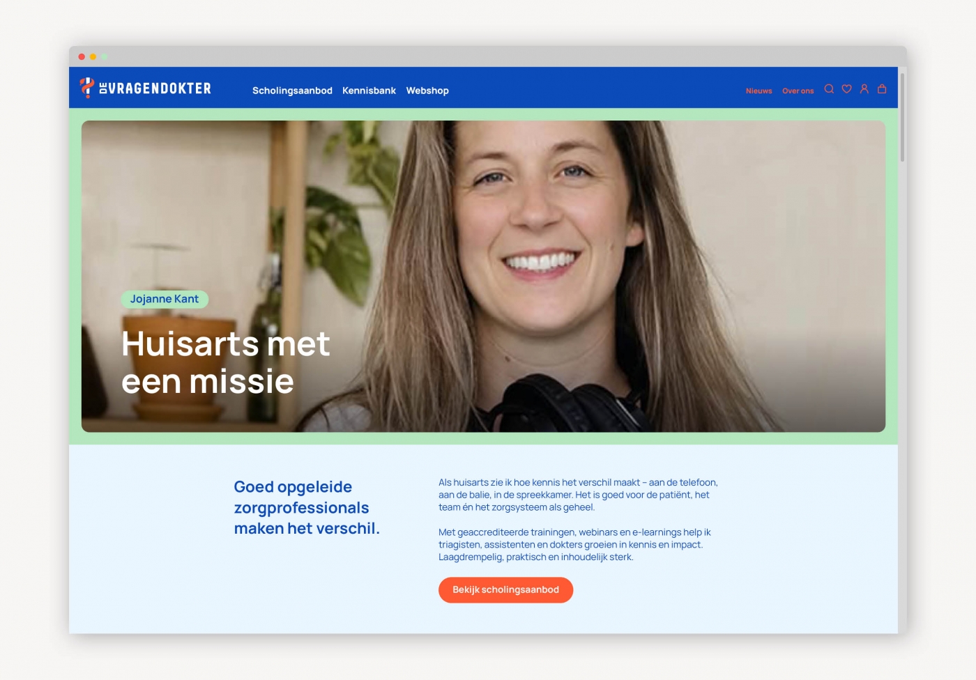 Presentatie van de desktop website voor De Vragendokter, homepage Presentatie van de desktop website voor De Vragendokter, homepage