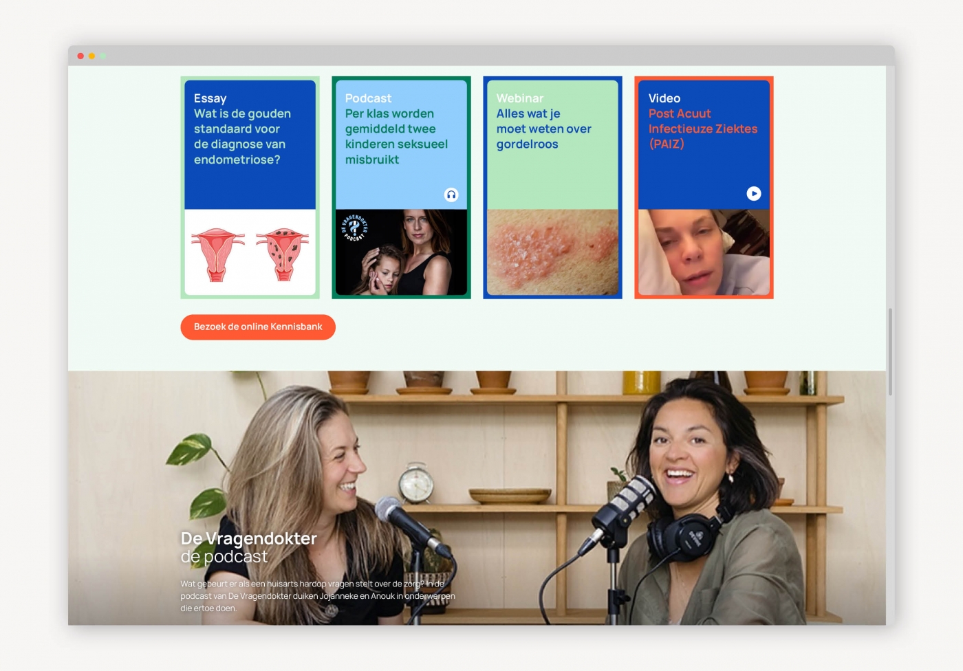 Presentatie van de desktop website voor De Vragendokter, homepage Presentatie van de desktop website voor De Vragendokter, homepage