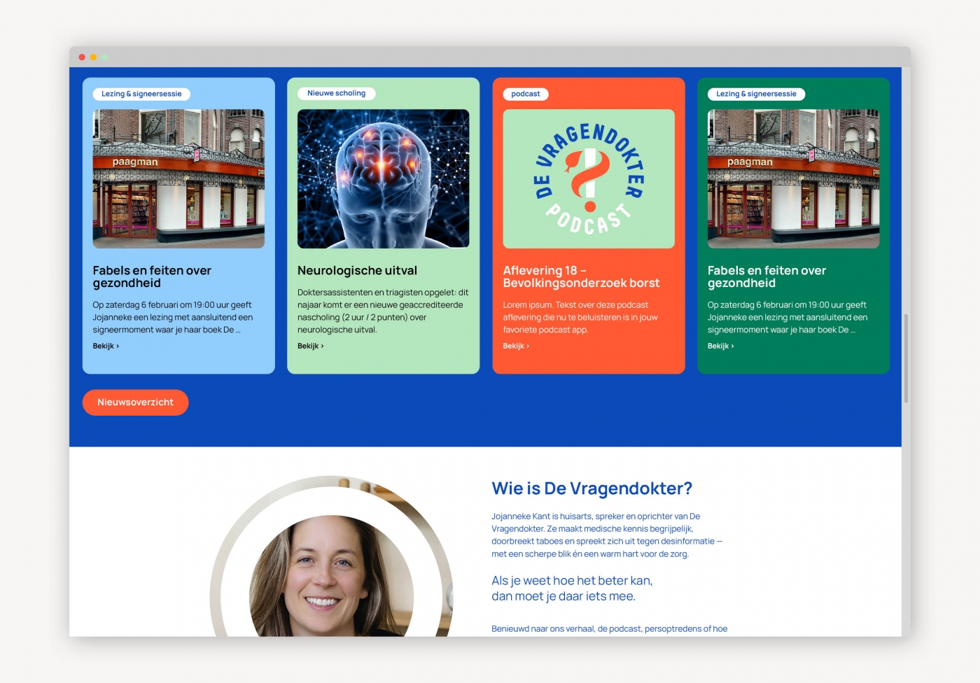 Presentatie van de desktop website voor De Vragendokter, homepage Presentatie van de desktop website voor De Vragendokter, homepage