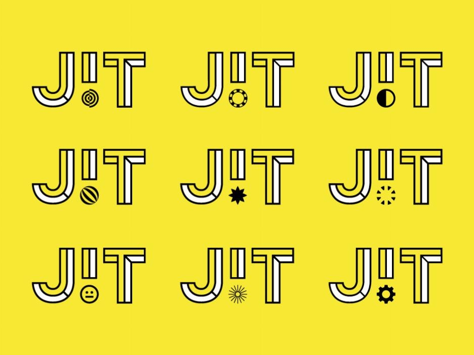 Verschillende varianten van het JIT logo
